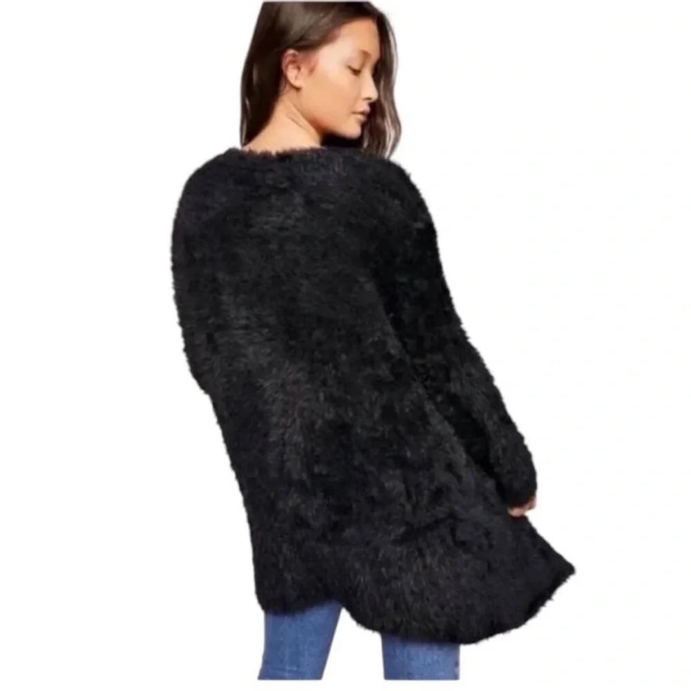 Free People Faux Fur Cardigan Sweater in Black, Women’s Size Large - Picture 2 of 10